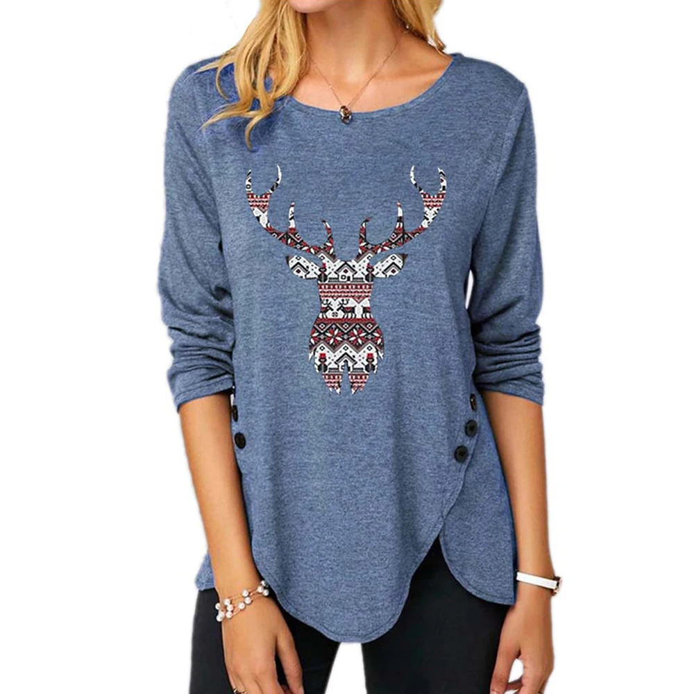 Plus Size Woman T-Shirts Buttons Long Sleeve Irregular Top Clothes Deer Head Print O Neck Causal Christmas Graphic Tops#k 
Plus Size Woman T-Shirts Buttons Long Sleeve Irregular Top Clothes Deer Head Print O Neck Causal Christmas Graphic Tops#k