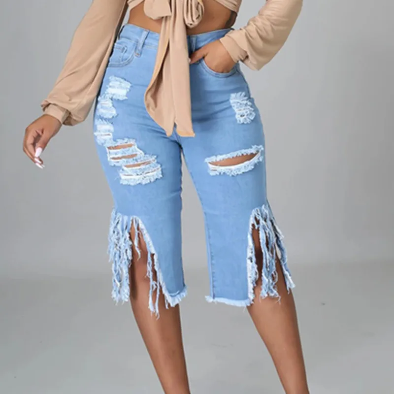 2021 Summer Shorts Women Ripped Cotton Knee Length High Waist Casual Denim Shorts Ladies Blue Sexy Straight Jean Shorts
2021 Summer Shorts Women Ripped Cotton Knee Length High Waist Casual Denim Shorts Ladies Blue Sexy Straight Jean Shorts