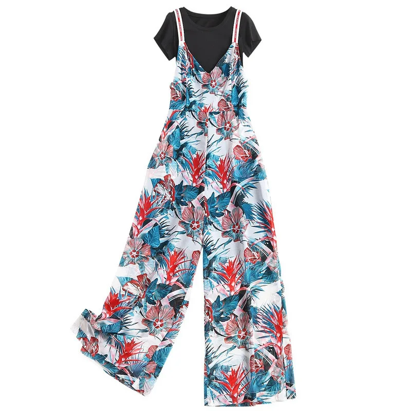 Women girls floral print chiffon overalls and black T-shirts tops two piece set summer 2021 wide leg long pants cute jumpsuits
Women girls floral print chiffon overalls and black T-shirts tops two piece set summer 2021 wide leg long pants cute jumpsuits