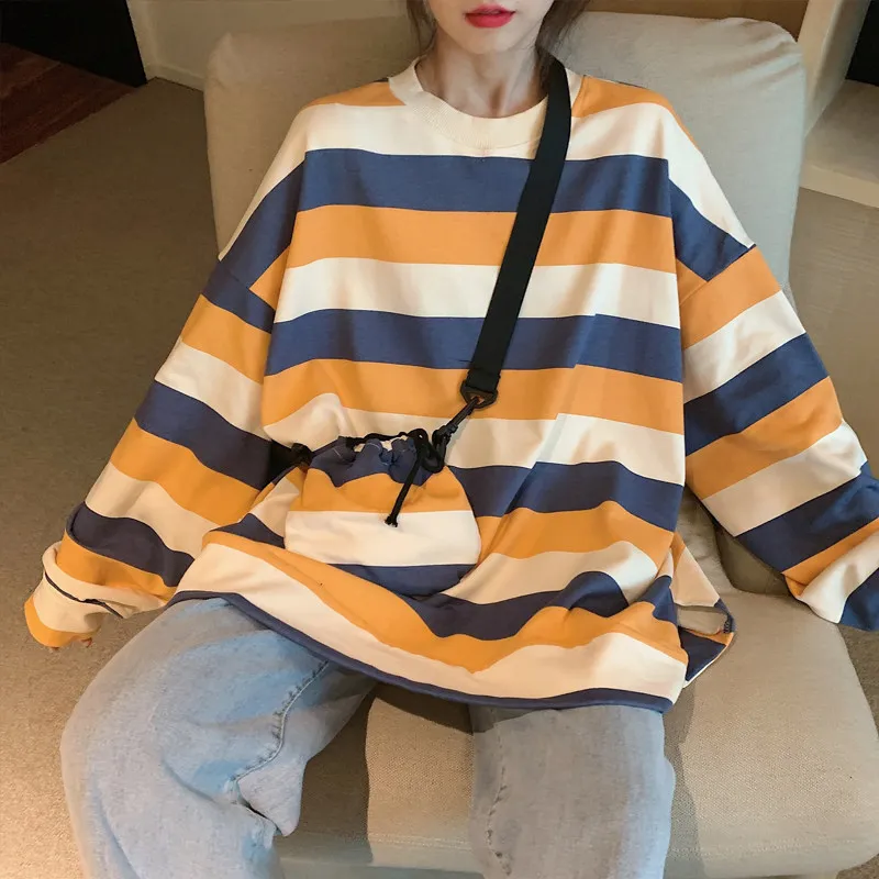 2020 New Fashion Sweatshirt Striped Women Crewneck Pullovers Loose Female Casual sweatshirts
2020 New Fashion Sweatshirt Striped Women Crewneck Pullovers Loose Female Casual sweatshirts