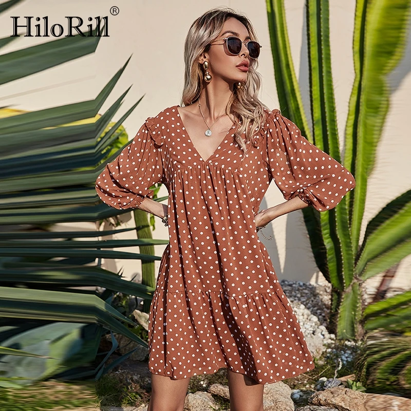 HiloRill Women Casual Polka Dot Dress V Neck Pleated Mini Dress Lady Lantern Half Sleeve Chiffon Beach Dress Summer Robe Femme
HiloRill Women Casual Polka Dot Dress V Neck Pleated Mini Dress Lady Lantern Half Sleeve Chiffon Beach Dress Summer Robe Femme
