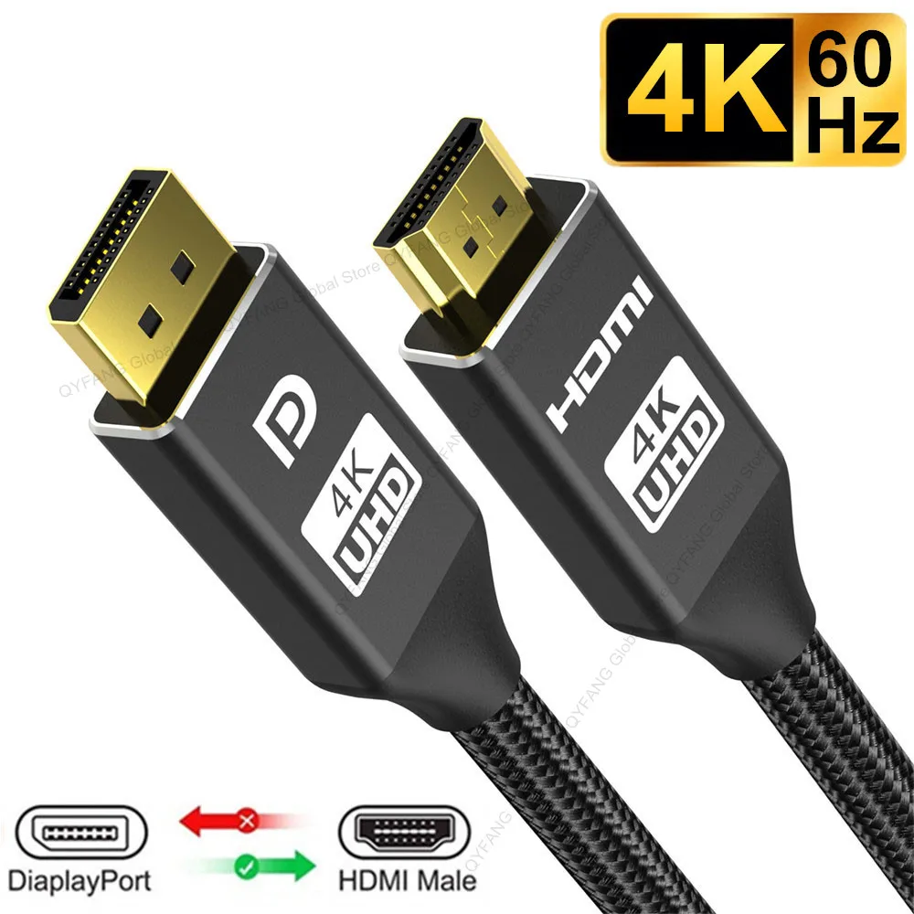 DP to HDMI Cable 4K 1080P Male to Male Display Port DisplayPort to HDMI Splitter Cable Adapter For Projector TV Converter Cord
DP to HDMI Cable 4K 1080P Male to Male Display Port DisplayPort to HDMI Splitter Cable Adapter For Projector TV Converter Cord
