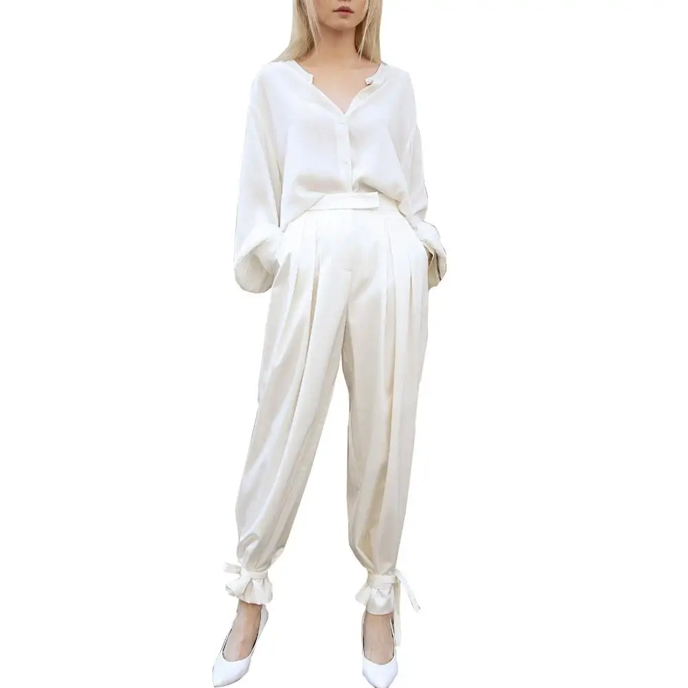 Summer Solid Two Piece Set For Women V Neck White Shirt Tops High Waist Bandages Pants Suits Female 2020 New 
Summer Solid Two Piece Set For Women V Neck White Shirt Tops High Waist Bandages Pants Suits Female 2020 New