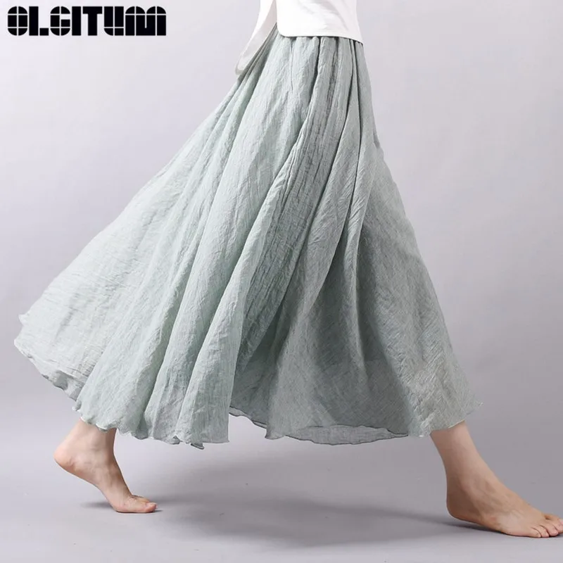 2020 Women Summer New Folk Style Solid Pleated Elastic Waist Big Swing Long Skirt Linen Cotton Beach Maxi Skirt Female
2020 Women Summer New Folk Style Solid Pleated Elastic Waist Big Swing Long Skirt Linen Cotton Beach Maxi Skirt Female