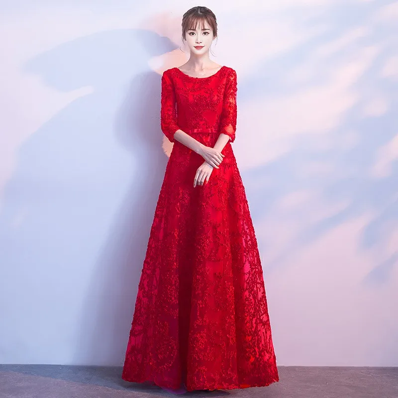 Retro Burgundy Bride Dress Temperament Wedding Dress Elegant A-line Evening Party Dress Mandarin Collar Banquet Dress Cheongsam 
Retro Burgundy Bride Dress Temperament Wedding Dress Elegant A-line Evening Party Dress Mandarin Collar Banquet Dress Cheongsam