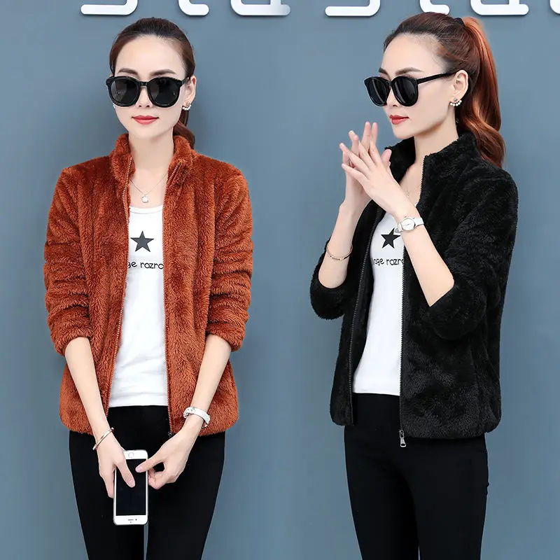 Autumn Winter Pop Double-sided Fleece Jacket Women's Short Tops Warm Loose Coat Plus size 4XL Coral fleece Female Wool Outwear
Autumn Winter Pop Double-sided Fleece Jacket Women's Short Tops Warm Loose Coat Plus size 4XL Coral fleece Female Wool Outwear