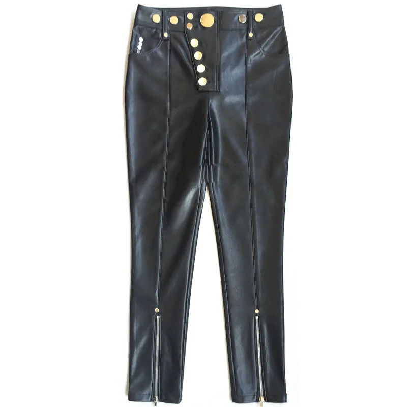 Fashion Punk Button Women PU Leather Pants Luxury High Waist Skinny Pencil Pantalon Femme Street Black Rivet Moto Biker Trousers
Fashion Punk Button Women PU Leather Pants Luxury High Waist Skinny Pencil Pantalon Femme Street Black Rivet Moto Biker Trousers