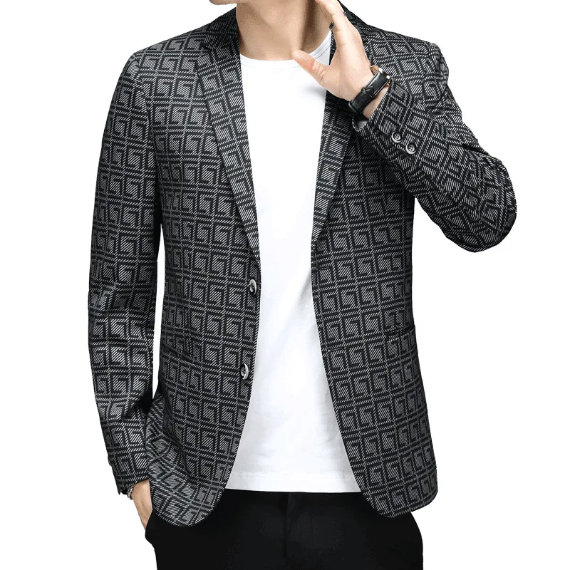 2021 New Men's Coat Slim Fit Youth Suit Creative Printing Men's Casual Suit
