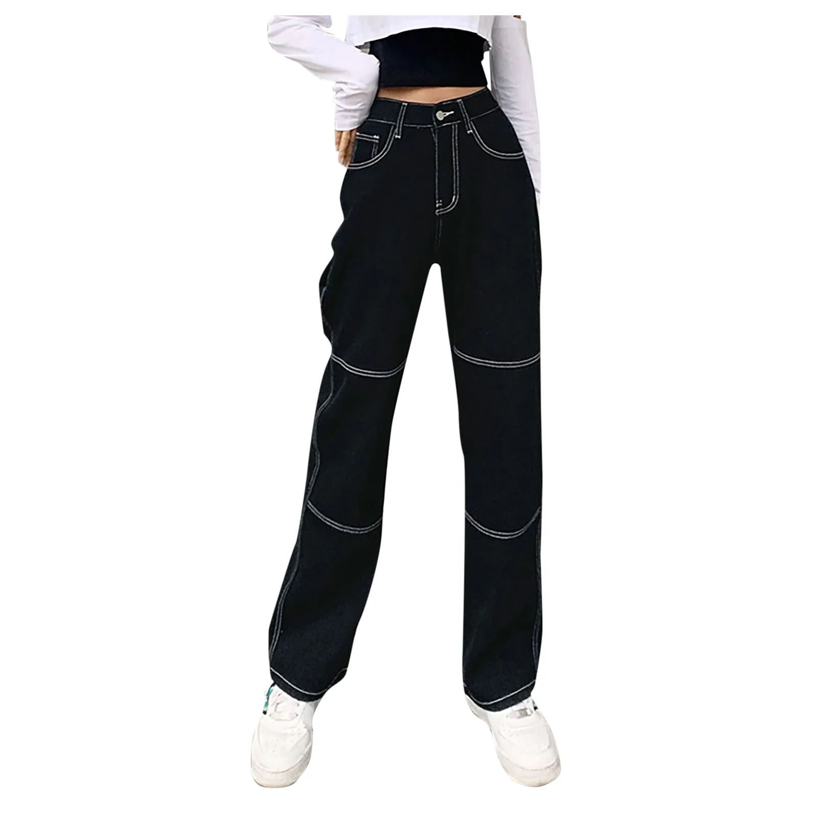 Casual All-Match Stitching Jeans Streetwear Woman Jeans Pants High Waist Loose Straight Trousers mujer 
Casual All-Match Stitching Jeans Streetwear Woman Jeans Pants High Waist Loose Straight Trousers mujer