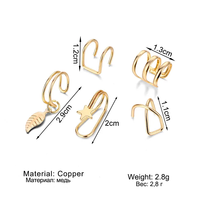 EN 5Pcs/Set Ear Cuff Gold Leaves Non-Piercing Ear Clips Fake Cartilage Earring Jewelry For Women Men
EN 5Pcs/Set Ear Cuff Gold Leaves Non-Piercing Ear Clips Fake Cartilage Earring Jewelry For Women Men
