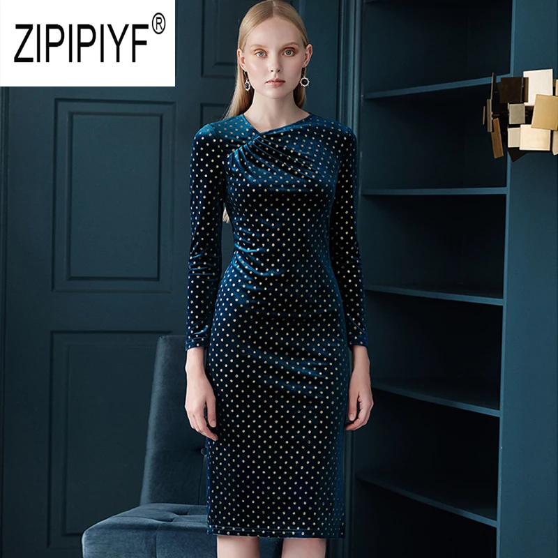 2019 Autumn Fashion Women Velvet Dresses Polka Dot V Neck Long Sleeve Bodycon Pencil Dresses Elegant Office Lady Dresses Z2468
2019 Autumn Fashion Women Velvet Dresses Polka Dot V Neck Long Sleeve Bodycon Pencil Dresses Elegant Office Lady Dresses Z2468