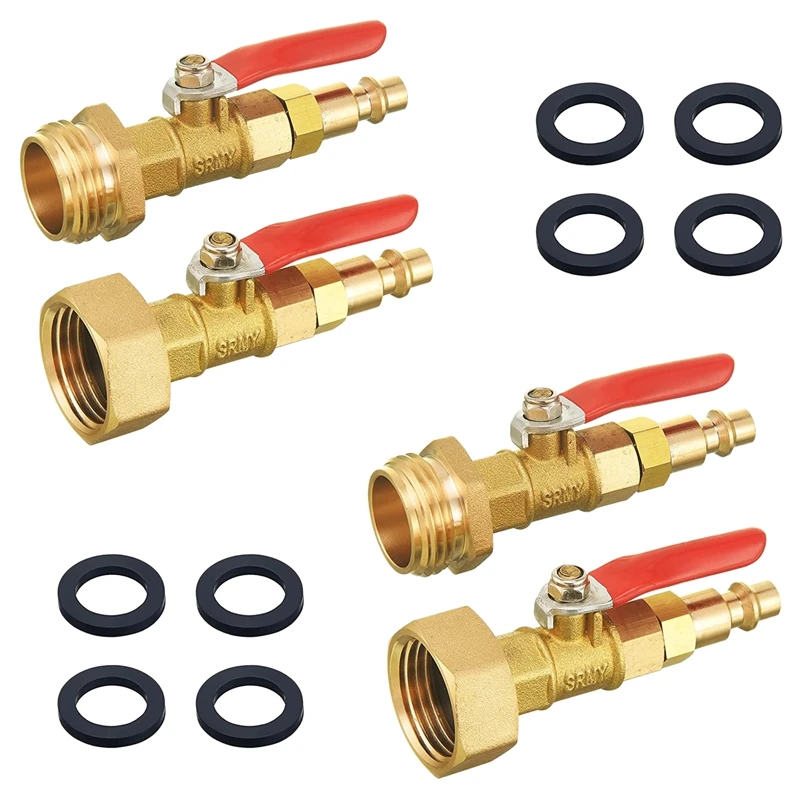4 Pcs RV Winterize Blowout Adapter Kit, With Quick Connect Plug and 3/4 inch Garden Water Hose Threading,Ball Valve
4 Pcs RV Winterize Blowout Adapter Kit, With Quick Connect Plug and 3/4 inch Garden Water Hose Threading,Ball Valve