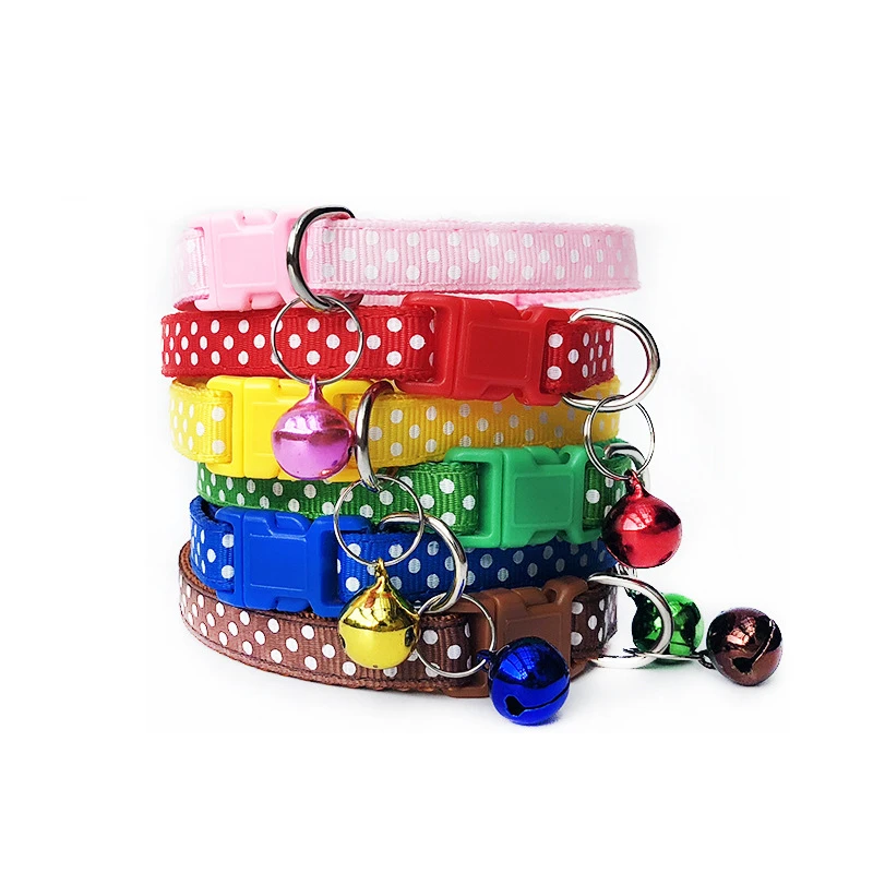 

6 Colors Adjustable Cute Dots Pet Puppy Cats Collar Nylon Buckles With Bell Supplies For Pets Hot Sales Dogs Collars Accessories