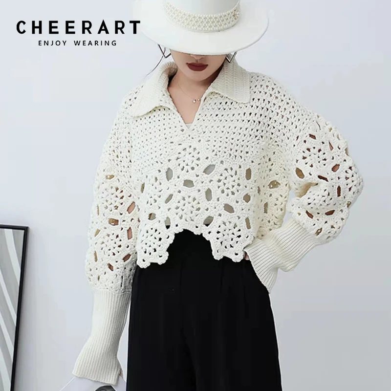 Свитер CHEERART вязаный крючком для женщин, осень 2021, укороченный свитер-поло, пуловеры с вырезами, модный вязаный Топ, осень
Свитер CHEERART вязаный крючком для женщин, осень 2021, укороченный свитер-поло, пуловеры с вырезами, модный вязаный Топ, осень