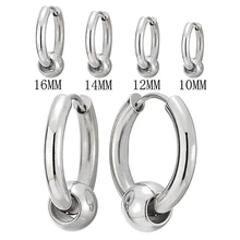 Gold-Color IP Plating 316 Stainless Steel Circular 8 10 12 14 16mm Ball Hoop Earrings No Fade Allergy Free Classical Brief Style