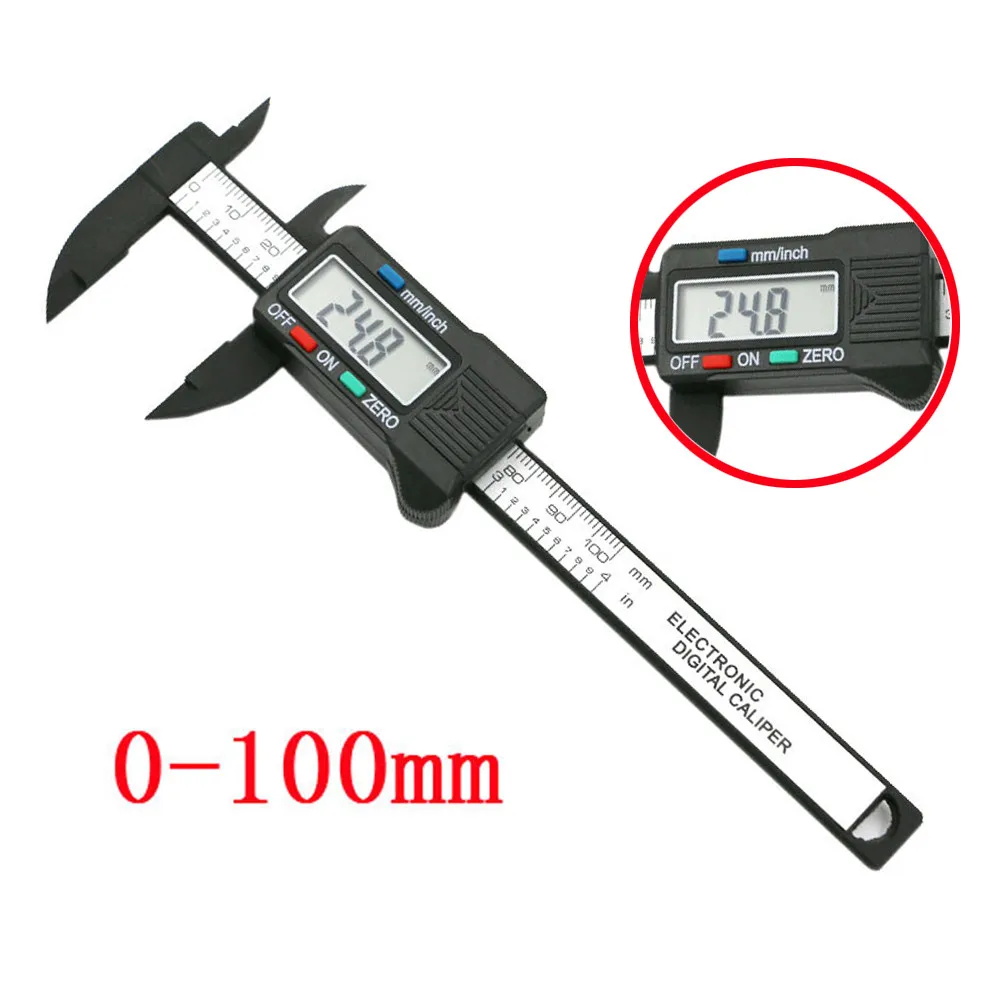 

100mm/4inch Lcd Digital Electronic Carbon Fiber Vernier Caliper Gauge Micrometer Woodworking Gauging Tools Foldable Ruler