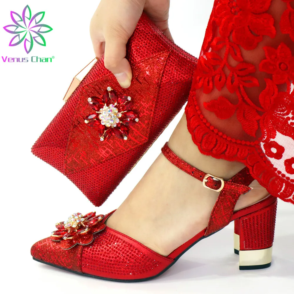 

Classics Style Italian Design African Ladies Shoes Matching Bag in Red Color Peep Toe Sandals with Platform For Garden Party