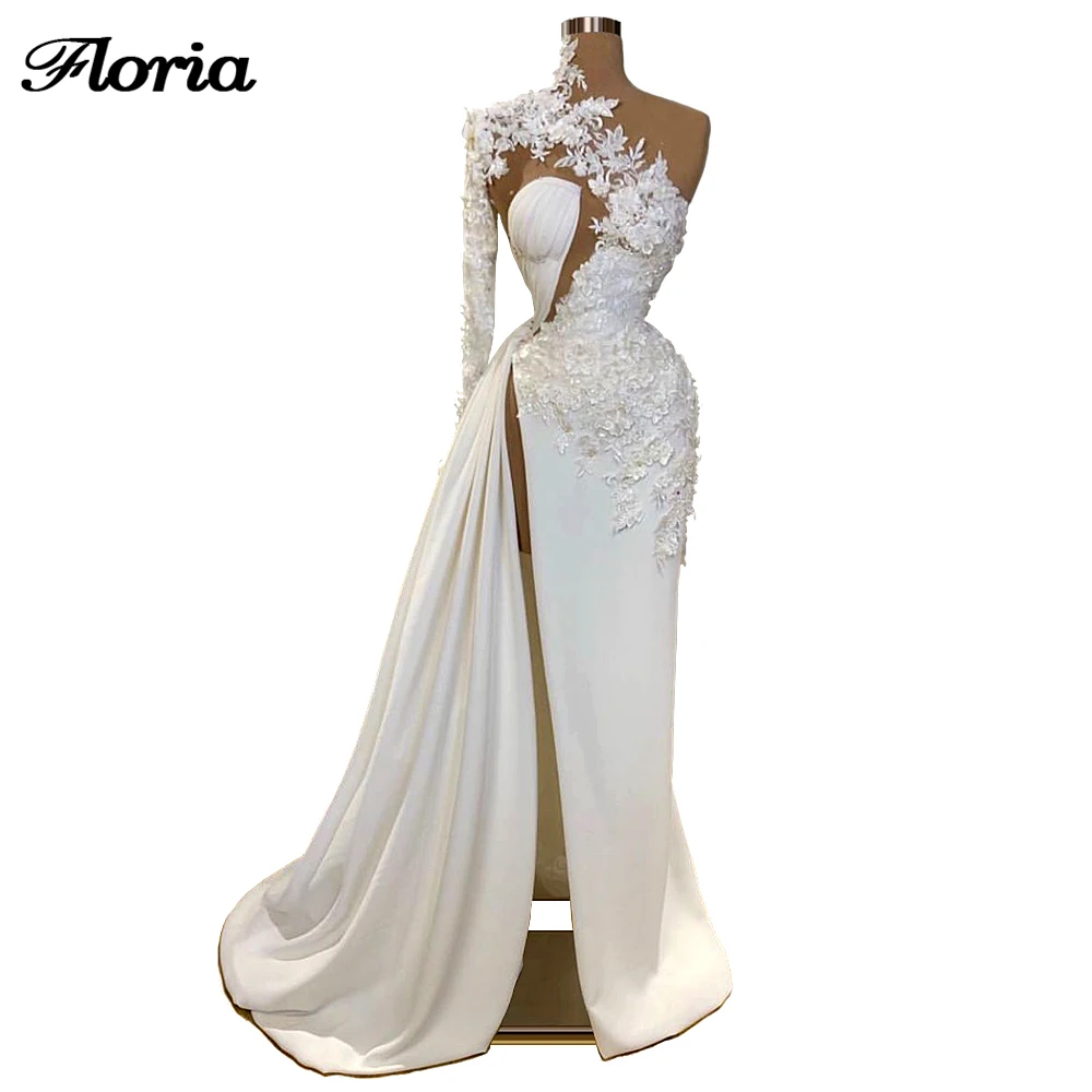 

Dubai Arabic White Beaded Evening Dresses Aibye Chic Appliques Prom Dress Women Party Gowns Middle East Robe De Soiree 2020 Long