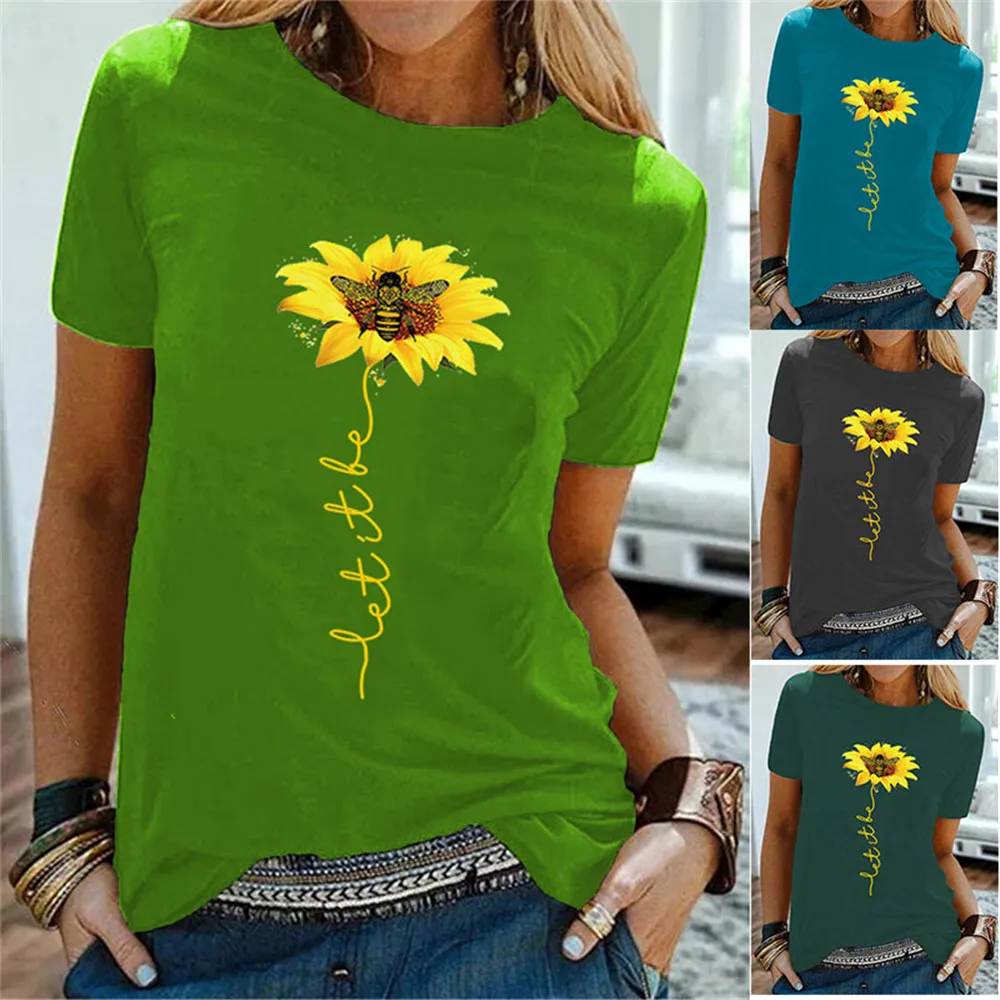 Let It Be Sunflower Printed Tshirts Women Round Neck Fashion Summer Tops Woman Shirt F
Let It Be Sunflower Printed Tshirts Women Round Neck Fashion Summer Tops Woman Shirt F