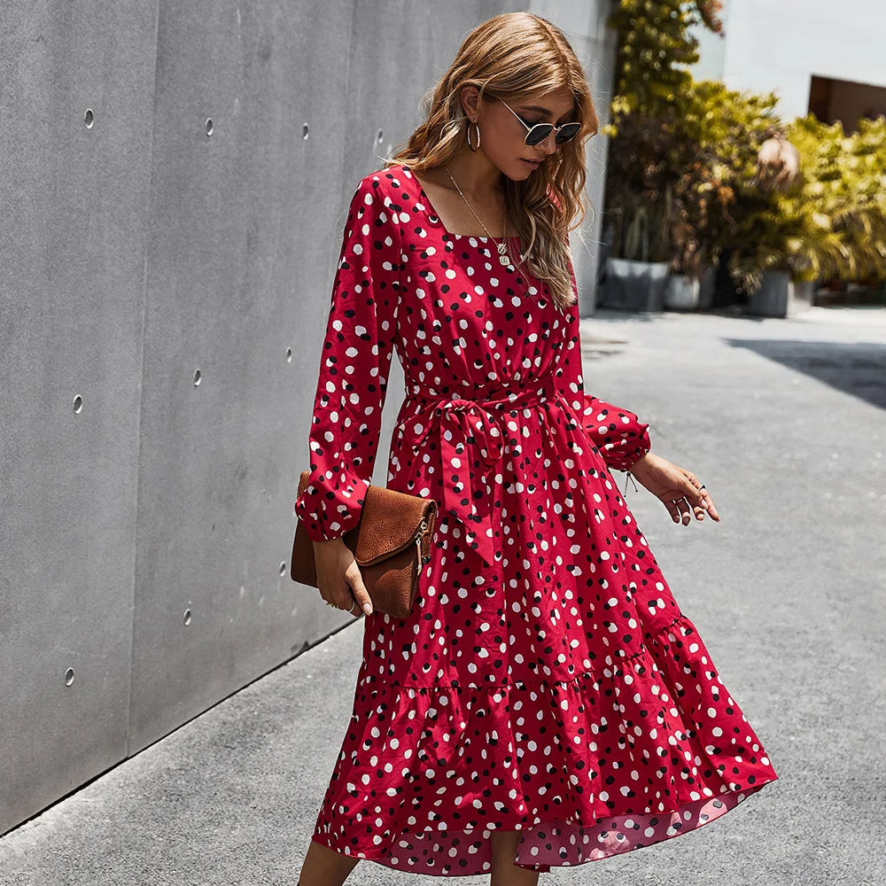 Women Polka Dot Printed Bohemia Dress Long Sleeve Elegant Square Collar Midi Party Dress Ruffle Casual Work Mujer Vestidos Fall
Women Polka Dot Printed Bohemia Dress Long Sleeve Elegant Square Collar Midi Party Dress Ruffle Casual Work Mujer Vestidos Fall