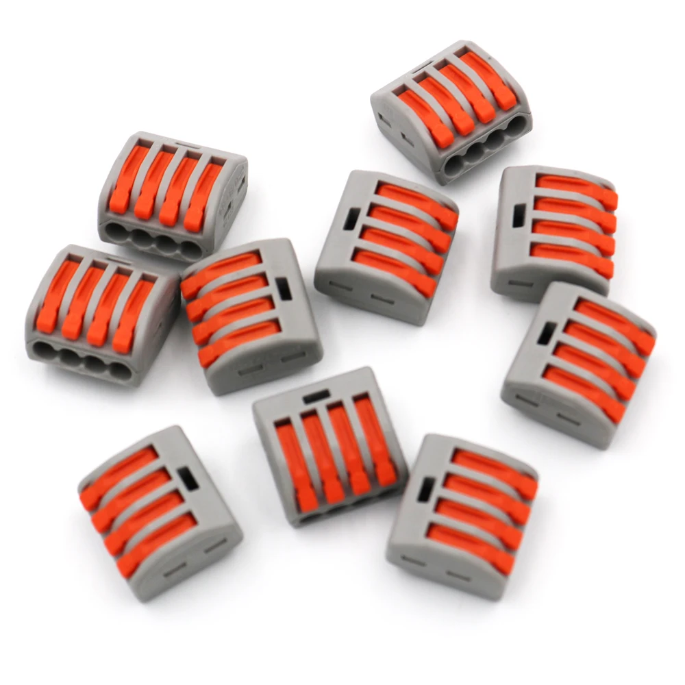 10pcs PT-214 4 pole Compact Wire Cable Wiring Connector Conductor Terminal Block With Lever 0.08-2.5mm2 Universal | Электроника