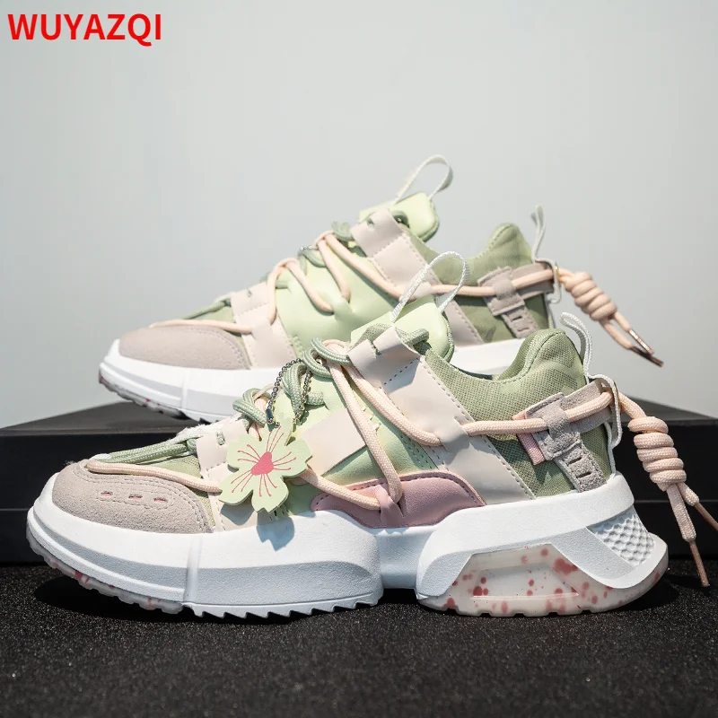 

WUYAZQI New cherry blossom fashion women's sports shoes thick soled increased student shoes comfortable women's casual shoes Q