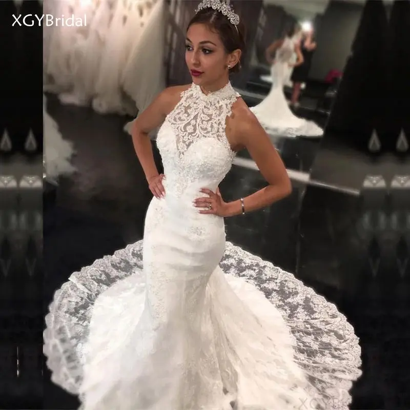 High Neck Wedding Dress Sexy Sleeveless Mermaid Bridal Gowns Zipper Back Dubai Africa Wedding Dress sukienki
High Neck Wedding Dress Sexy Sleeveless Mermaid Bridal Gowns Zipper Back Dubai Africa Wedding Dress sukienki