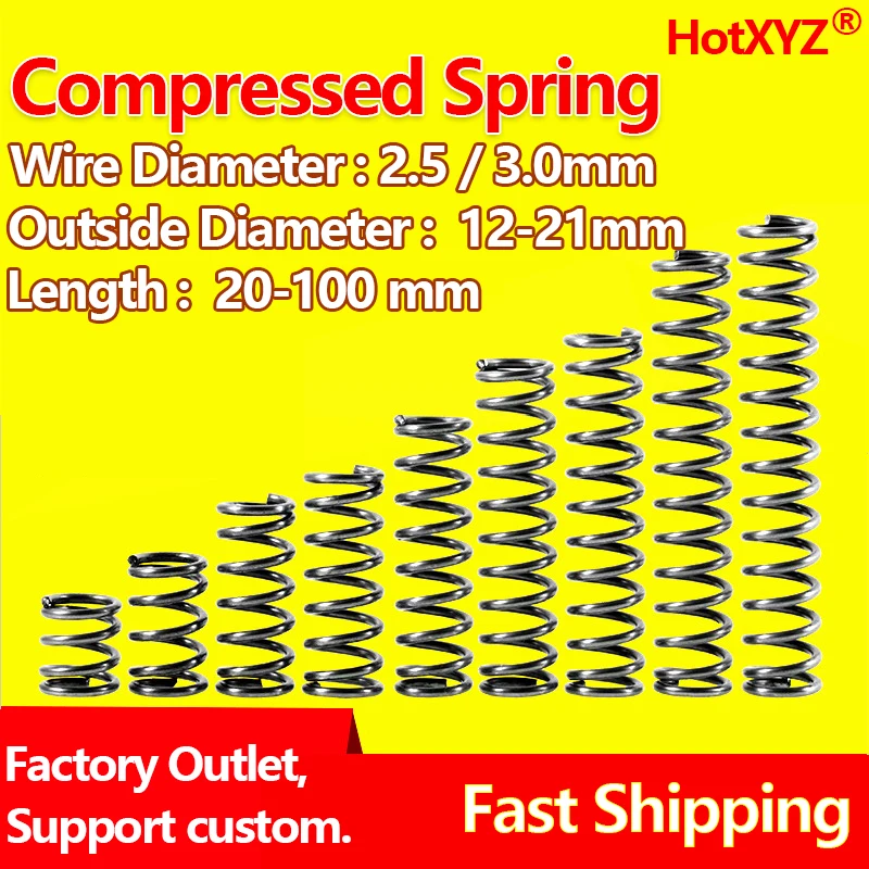 

HotXYZ Coil Compression Pressure Springs Y-type Compressed Rotor Return Release Spring Steel 65Mn Wire Diameter 2.5mm 3.0mm