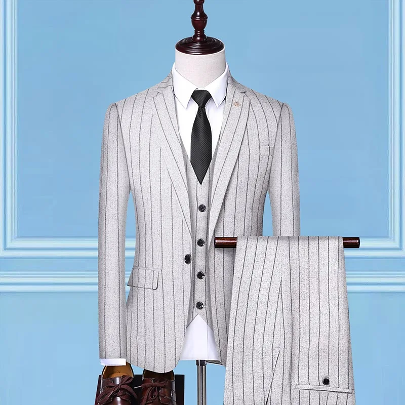 Groom suit, Korean version of slim suit, striped suit, wedding dress, bridesmaid casual suit, three-piece suit,(Coat+Pants+Vest)
Groom suit, Korean version of slim suit, striped suit, wedding dress, bridesmaid casual suit, three-piece suit,(Coat+Pants+Vest)