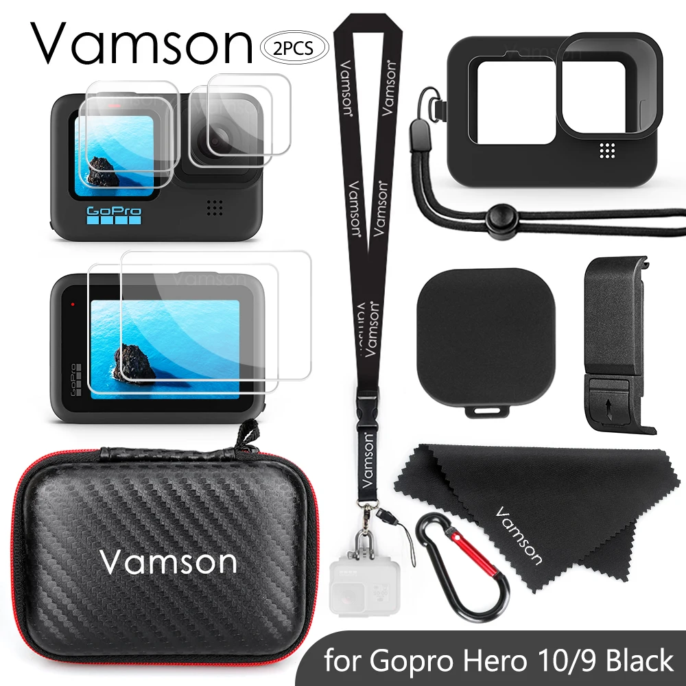 Vamson for Gopro Hero 10 9 Black Silicone Protective Cover with Tempered Glass Film Battery Side Case for GoPro 10 9 Accessories
Vamson for Gopro Hero 10 9 Black Silicone Protective Cover with Tempered Glass Film Battery Side Case for GoPro 10 9 Accessories