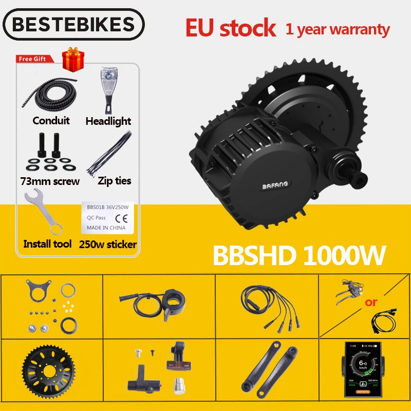 Bafang мотор BBSHD 48V 52V 1000W BBS03 среднего привода электрический велосипед Ebike набор для