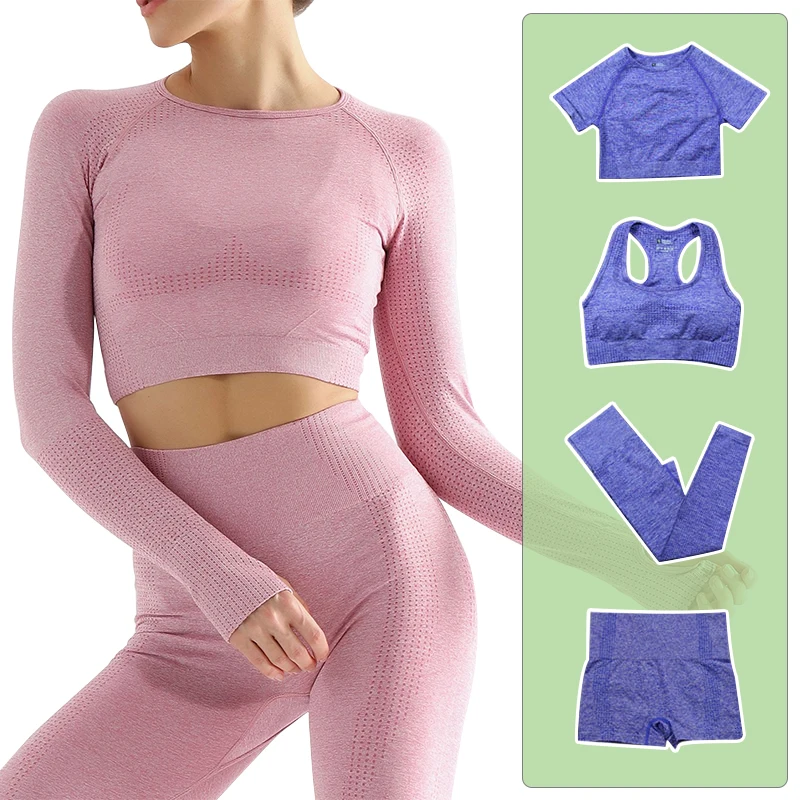 Seamless Women Yoga Set Workout Sportswear Gym Clothing Fitness Long Sleeve Crop Top High Waist Leggings 
Seamless Women Yoga Set Workout Sportswear Gym Clothing Fitness Long Sleeve Crop Top High Waist Leggings