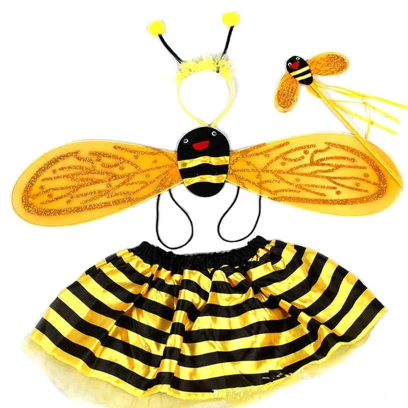 

Bee Ladybug Costumes Set Kids Girls Cute Party Fancy Dress Halloween Costumes Cosplay Wings+Skirts Holiday Stage Wear