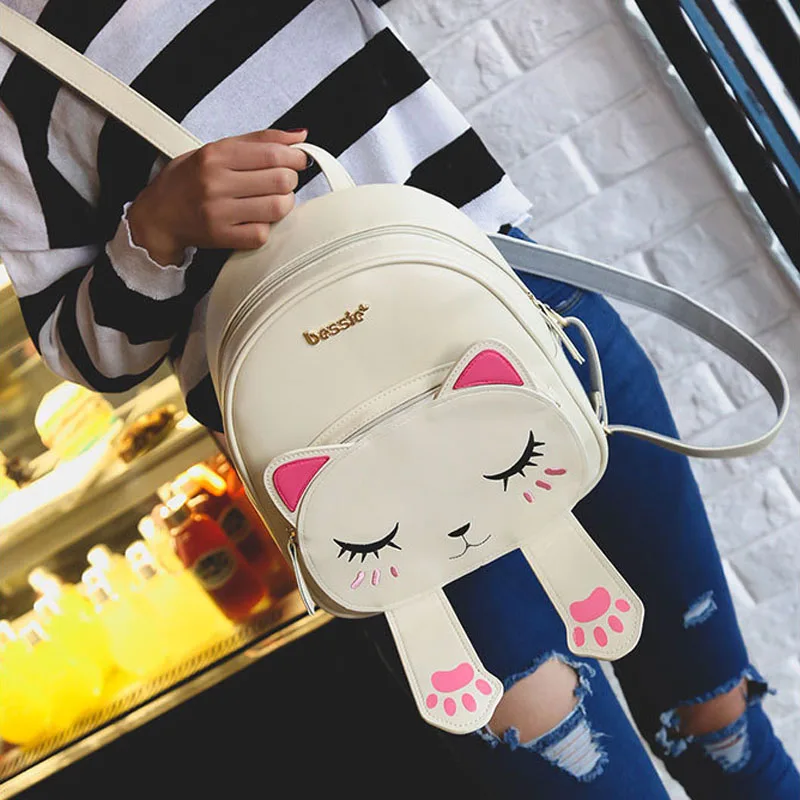 Милый рюкзак с котом школьный женский из искусственной кожи рюкзаки для девочек