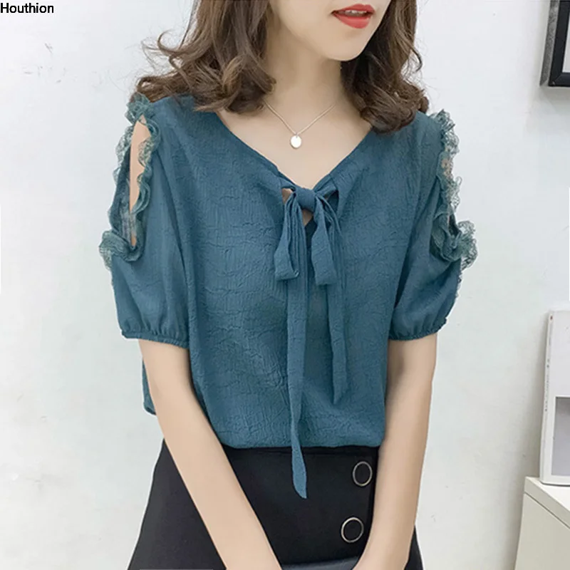 New Chiffon Women's Blouses Short Sleeve Fashion Top V-neck Woman Shirt Korean Solid Casual Blouse Slim Tops Lace Regular
New Chiffon Women's Blouses Short Sleeve Fashion Top V-neck Woman Shirt Korean Solid Casual Blouse Slim Tops Lace Regular