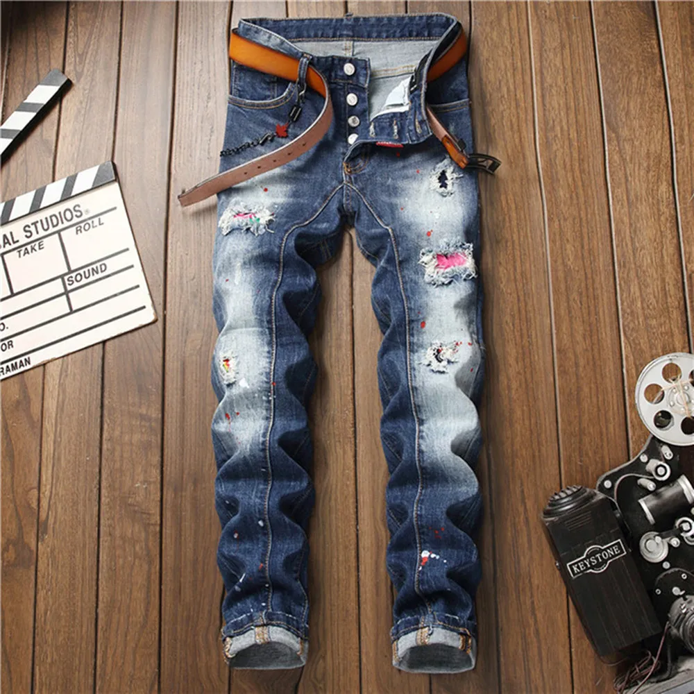 2021New Men's Slim-Fit Ripped Pants New Painted Jeans Patch Beggar Jumbo Size S-4XL
2021New Men's Slim-Fit Ripped Pants New Painted Jeans Patch Beggar Jumbo Size S-4XL