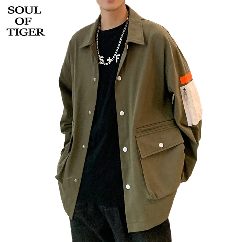 

SOUL OF TIGER New Fashion European Streetwear Spring Mens Vintage Punk Coats Male Casual Loose Jackets Oversized Solid Clothes