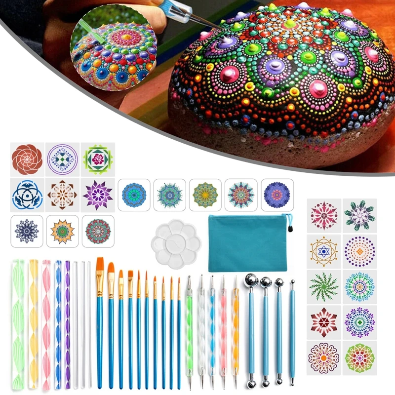 53 шт Мандала пунктирные Инструменты Набор для раскрашивания "Rock Stone" акриловая палочка Шаблон трафарет наконечник ручки комплект Палитр Для 
53 шт Мандала пунктирные Инструменты Набор для раскрашивания "Rock Stone" акриловая палочка Шаблон трафарет наконечник ручки комплект Палитр Для