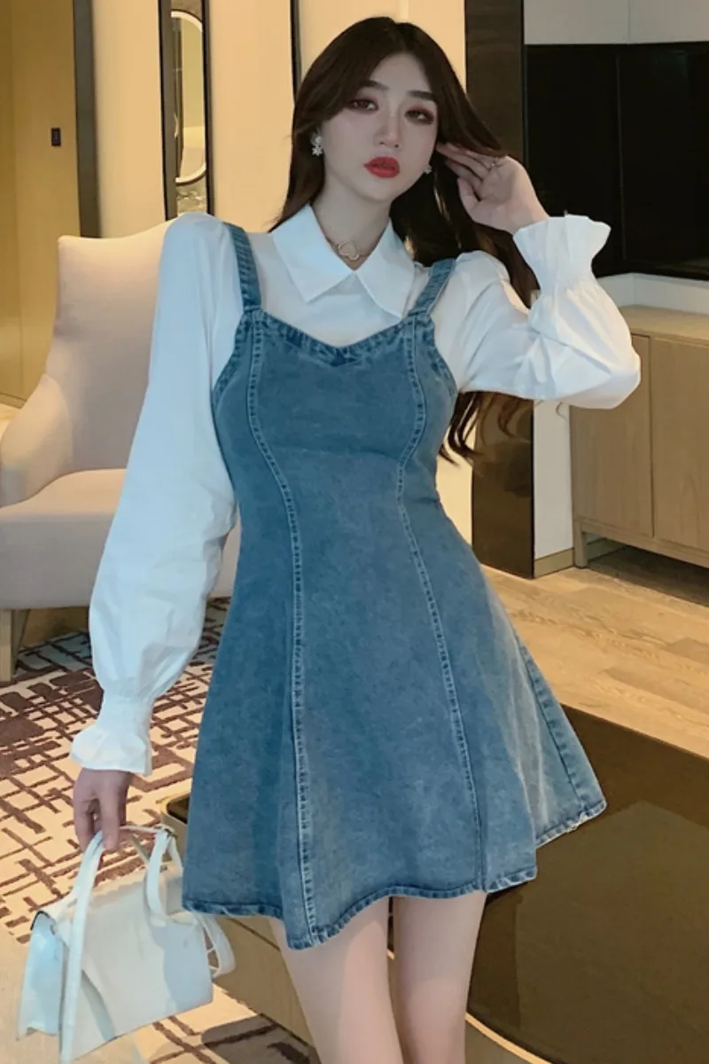 Temperament Shirt Stitching Denim Dress Female 2021 Spring New Slim Long-sleeved Fake Two-piece A-line Short Skirt Fashion Trend
Temperament Shirt Stitching Denim Dress Female 2021 Spring New Slim Long-sleeved Fake Two-piece A-line Short Skirt Fashion Trend
