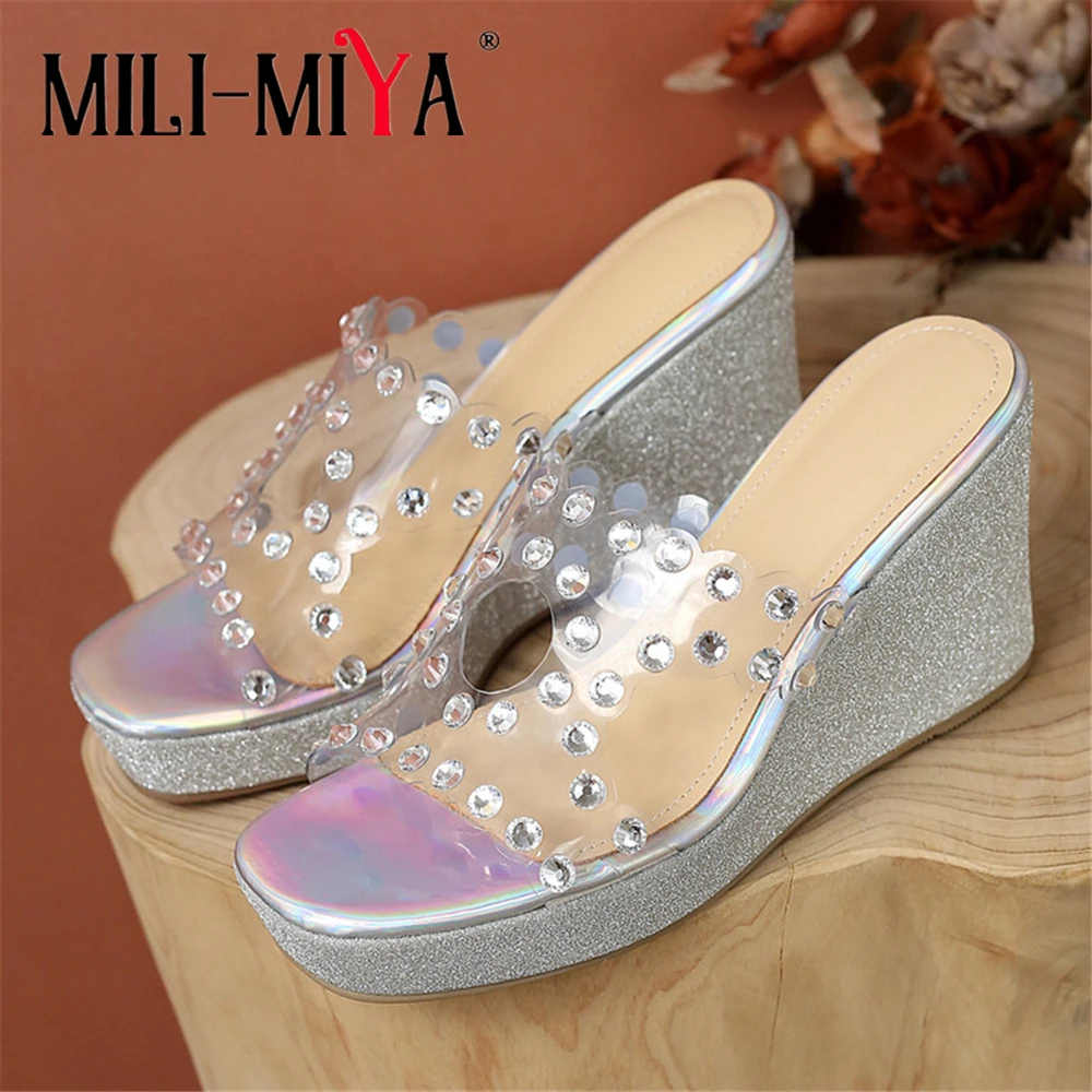 MILI-MIYA Bling Women Transparent PVC Sandals Summer Fashion Peep Toe Wedges Platform Heel Rhinestone Party Casual Ladies Shoes
MILI-MIYA Bling Women Transparent PVC Sandals Summer Fashion Peep Toe Wedges Platform Heel Rhinestone Party Casual Ladies Shoes