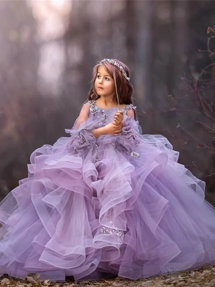 

Elegant Ruffles Ball Gown Flower Girl Dresses Appliques Kids Princess For wedding Pageant Gowns Vestidos De Fiesta