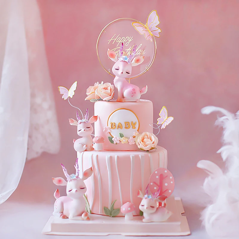 Forest Style Pink Baby Resin Deer Artificial Butterfly Flowers Cake Toppers for Happy Birthday Party Decoration Baking Suplies
Forest Style Pink Baby Resin Deer Artificial Butterfly Flowers Cake Toppers for Happy Birthday Party Decoration Baking Suplies