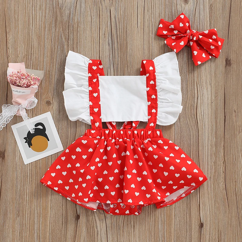 Summer Infant Girl Jumpsuit Fly Sleeves Heart Shape Print Patchwork Romper Bow Headband Baby Clothing
Summer Infant Girl Jumpsuit Fly Sleeves Heart Shape Print Patchwork Romper Bow Headband Baby Clothing