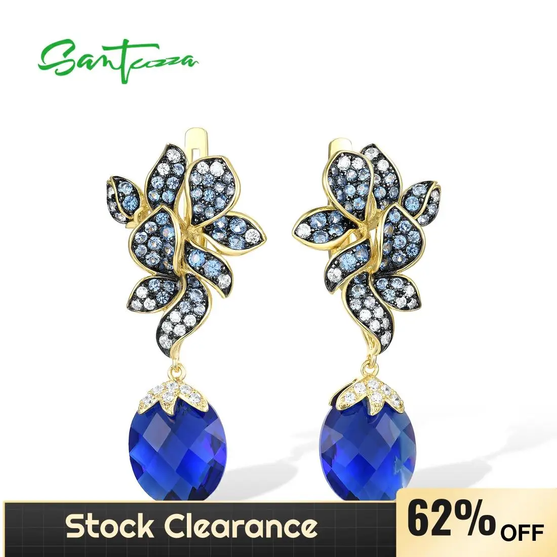 SANTUZZA Silver Earrings For Women 925 Sterling Silver Sparkling White CZ Blue Stone Gold Color Flower серьги Party Fine Jewelry
SANTUZZA Silver Earrings For Women 925 Sterling Silver Sparkling White CZ Blue Stone Gold Color Flower серьги Party Fine Jewelry