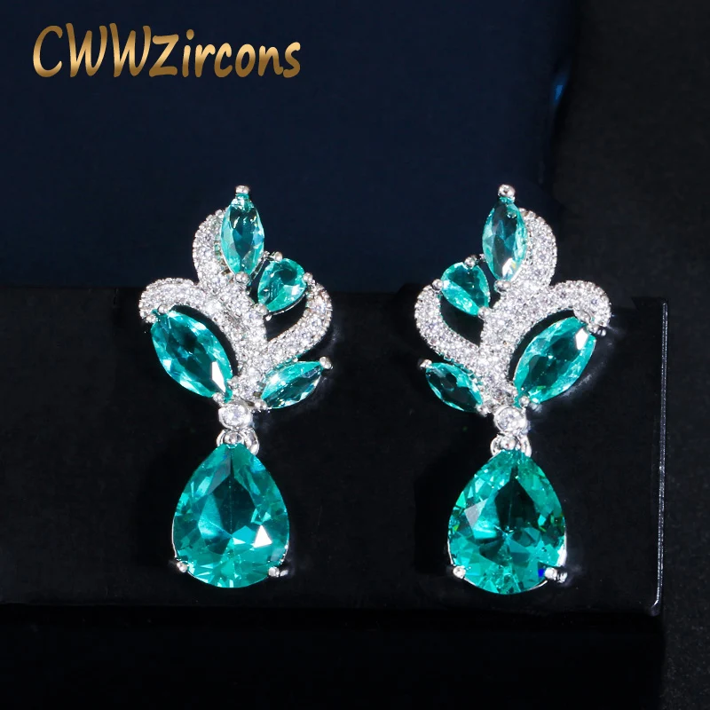 CWWZircons Chic Beautiful Light Blue Cubic Zircon Crystal Water Drop Dangle Earrings New Trendy Ladies Jewelry Acceossries CZ786 | Украшения