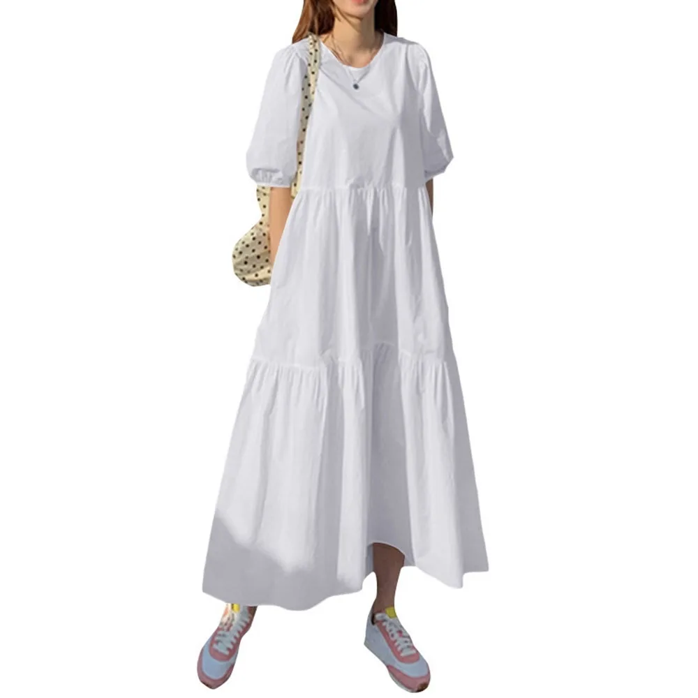 Dress 2021 New Maxi Length Round Neck Switching Short Sleeve Ladies Fashion Large Pendulum Simple Pullover Plain Dress
Dress 2021 New Maxi Length Round Neck Switching Short Sleeve Ladies Fashion Large Pendulum Simple Pullover Plain Dress