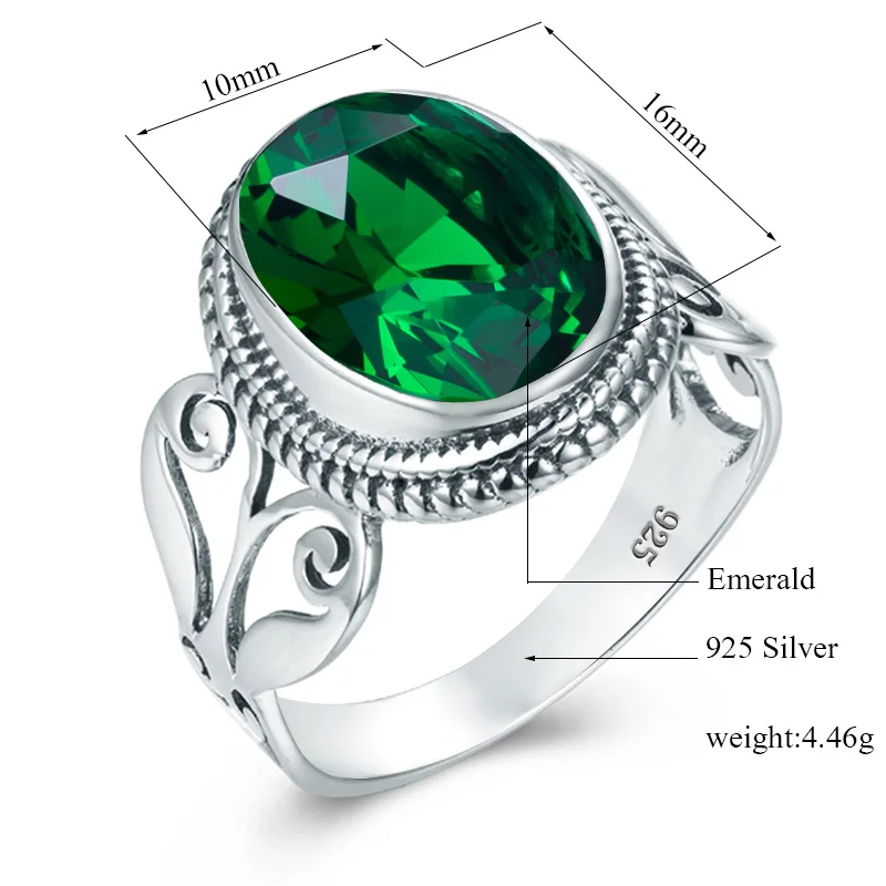 Женское серебряное кольцо Szjinao Винтажное из серебра 925 пробы с изумрудом и