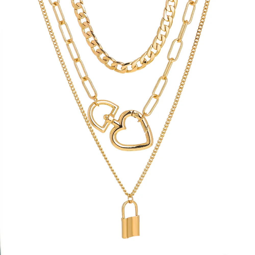 Fashionable and versatile, heart-shaped buckle lock shaped creative personality can be split, multi-layer stacked necklace goth
Fashionable and versatile, heart-shaped buckle lock shaped creative personality can be split, multi-layer stacked necklace goth