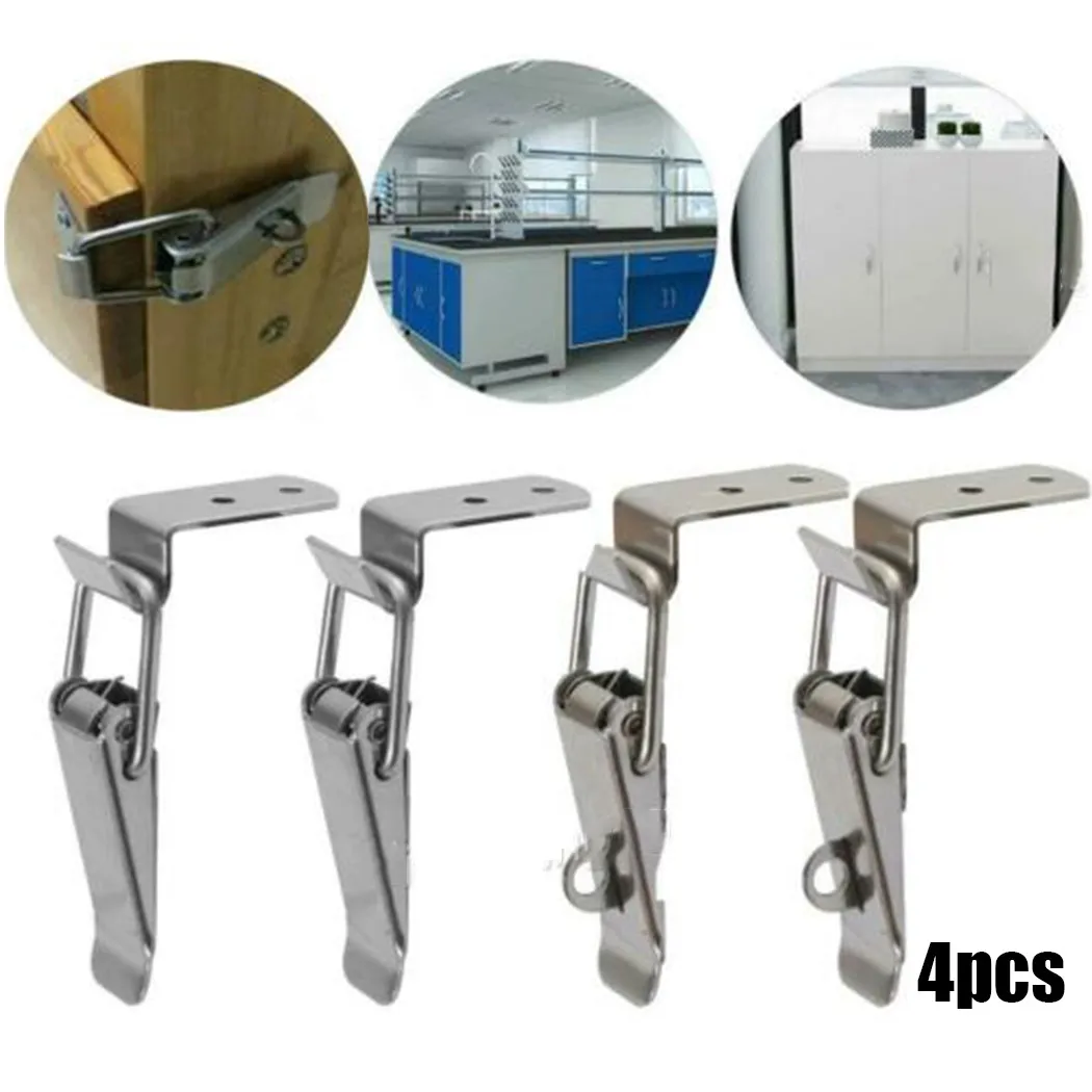 

4pc 90° Buckle Hook Lock Stainless Steel Spring Loaded Draw Toggle Latch Clamp Clip Set Hardware Sliver Door Bolt Latch Lock