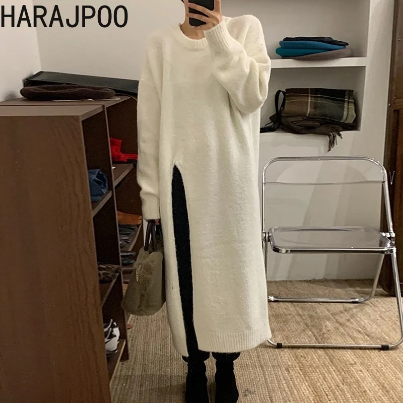 Женские вязаные платья Harajpoo новинка сезона осень-зима 2021 свитер с круглым